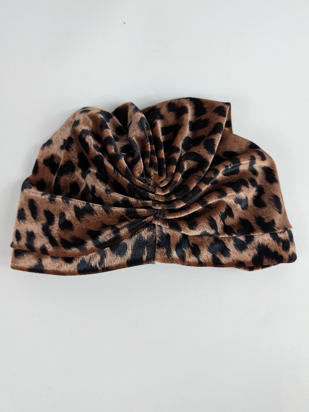 Jessica McClintock Velvet Ruched Leopard Print Turban Hat